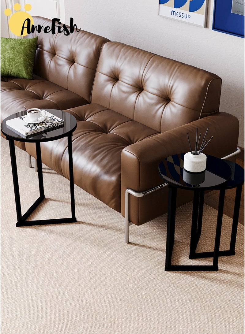 AnneFish 3Pcs Tempered Glass Coffee Table Coffee Service Table Set Round Sofa Side Nesting Table End Table For Home Living Room Bedroom Small Coffee Table Couch Table Metal Frame Easy Assembly - Image 3